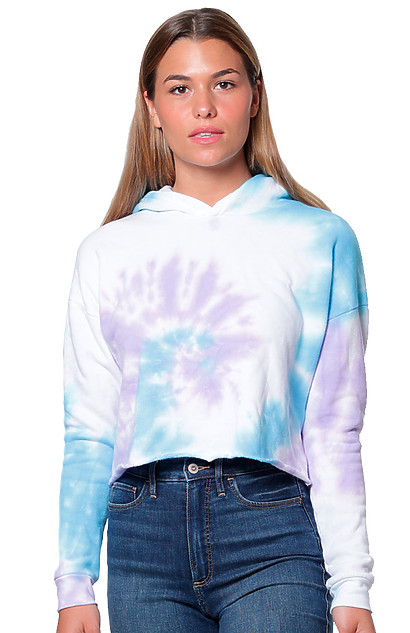 Blue tie dye cropped hoodie sale