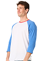 Unisex Americana Raglan Baseball Shirt WHITE/H SEA BLUE/H CARDINAL Back