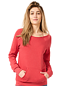 Womens Fashion Fleece Raglan Pouch Pocket HEATHER TRUE RED 1
